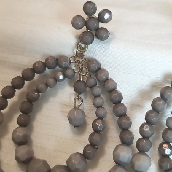 Silver Gray Bead Double Hoop Earrings - Picture 2 of 4